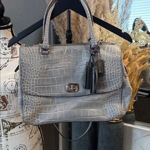 Coach Legacy Crocodile Embossed Satchel in Gray Quartz COA